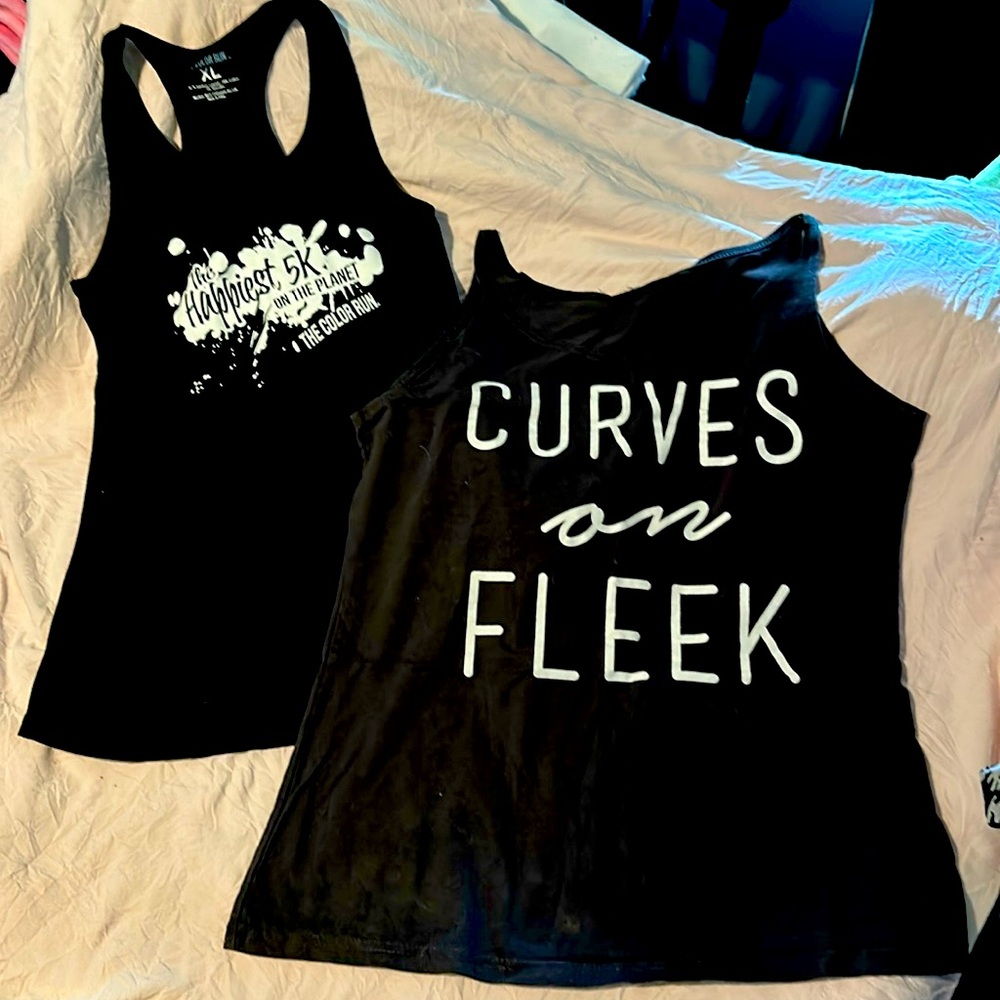 Two tank tops- one Color Run and “Curses on Fleek”.